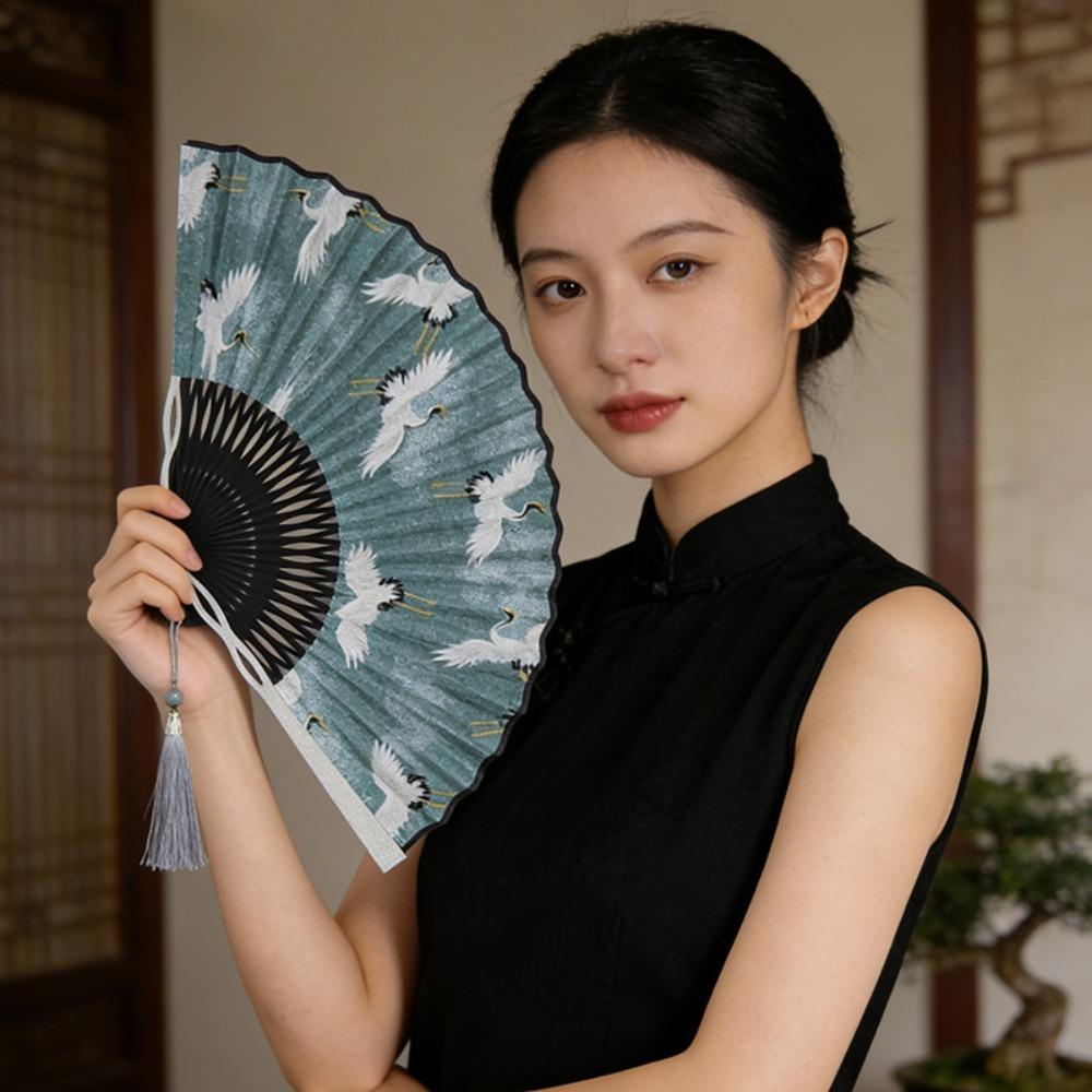 Fabric Fan Chinese Style Folding Fan Vintage Decorative Fan Portable Summer Hand Fan  Stage