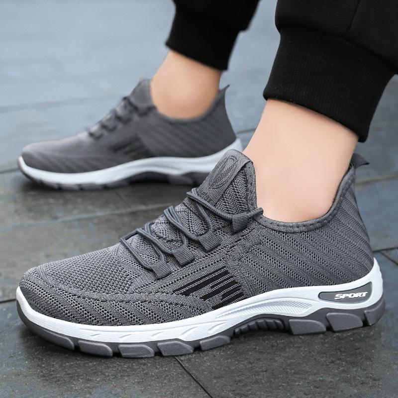 Men's Shoes New Sports Shoes Summer Soft-soled Comfortable Running Shoes Fly-woven Breathable Shoes Men's Lace-up Versatile Single Shoes
