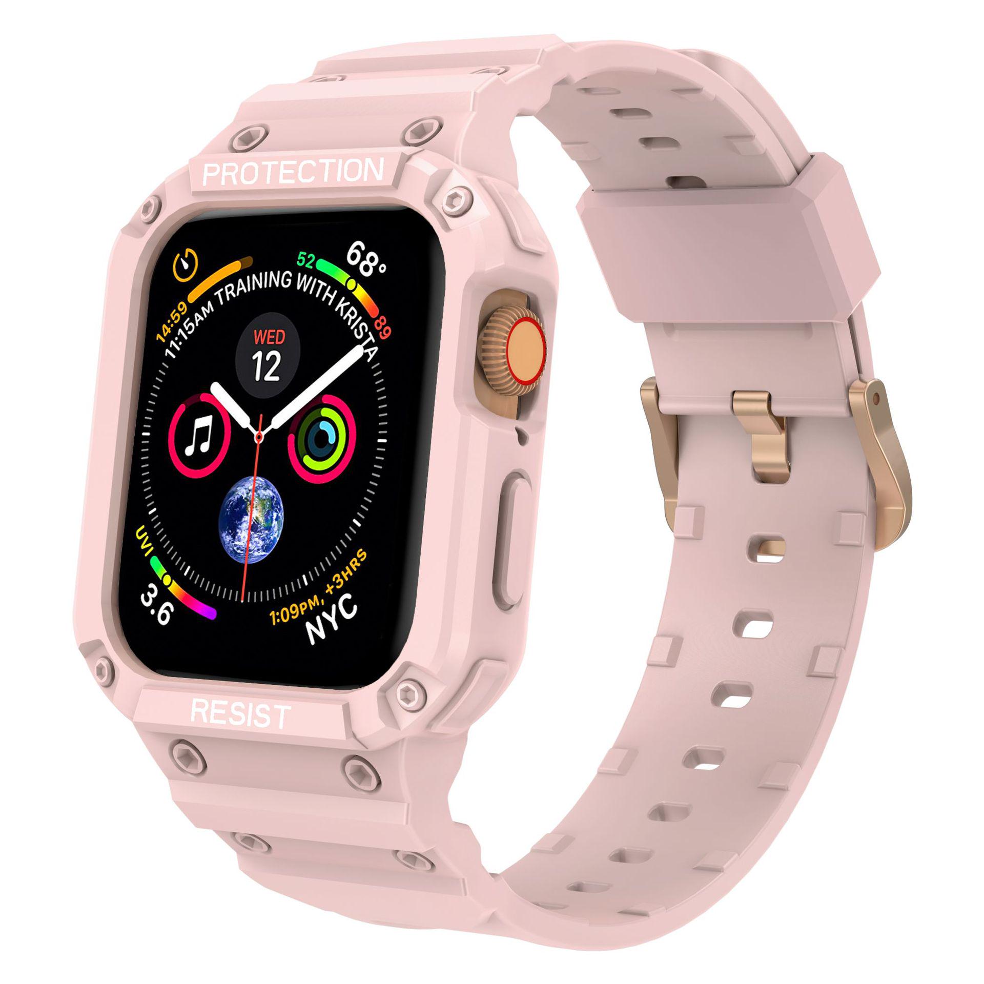 

Прочный силиконовый ремешок для Apple Watch iWatch87654321s9 - Однотонный, ударопрочный дизайн 42/44/45mm Compatible