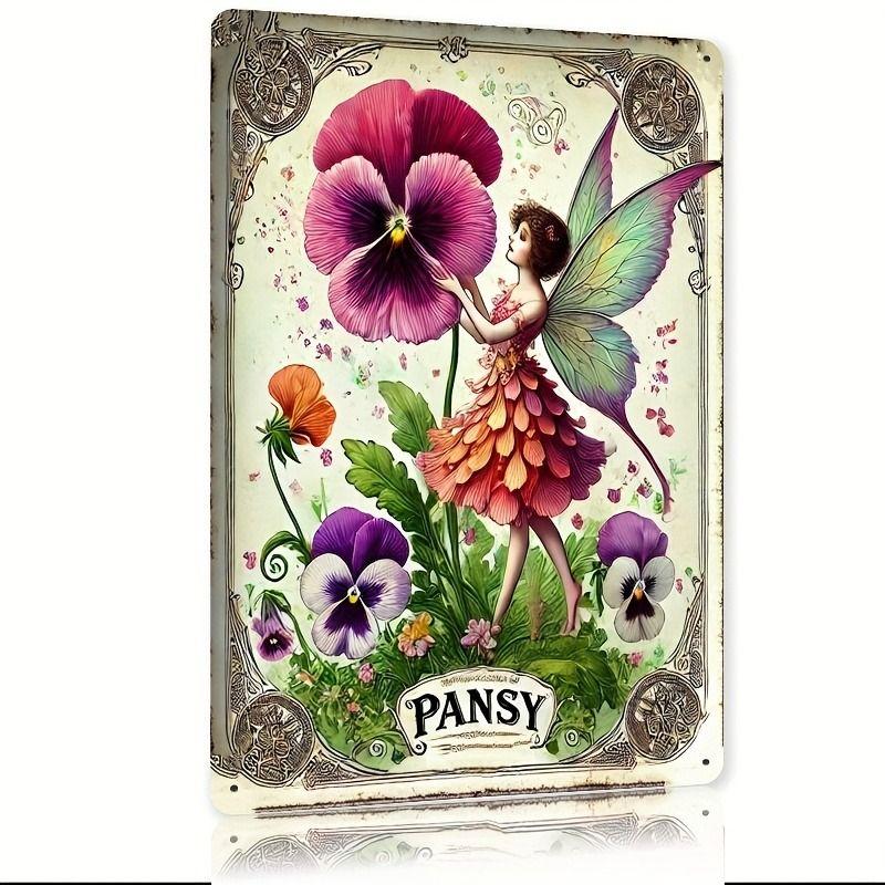 Vintage Metal Tin Sign Wall Art Floral Butterflies Decor for Home Living Room Kitchen