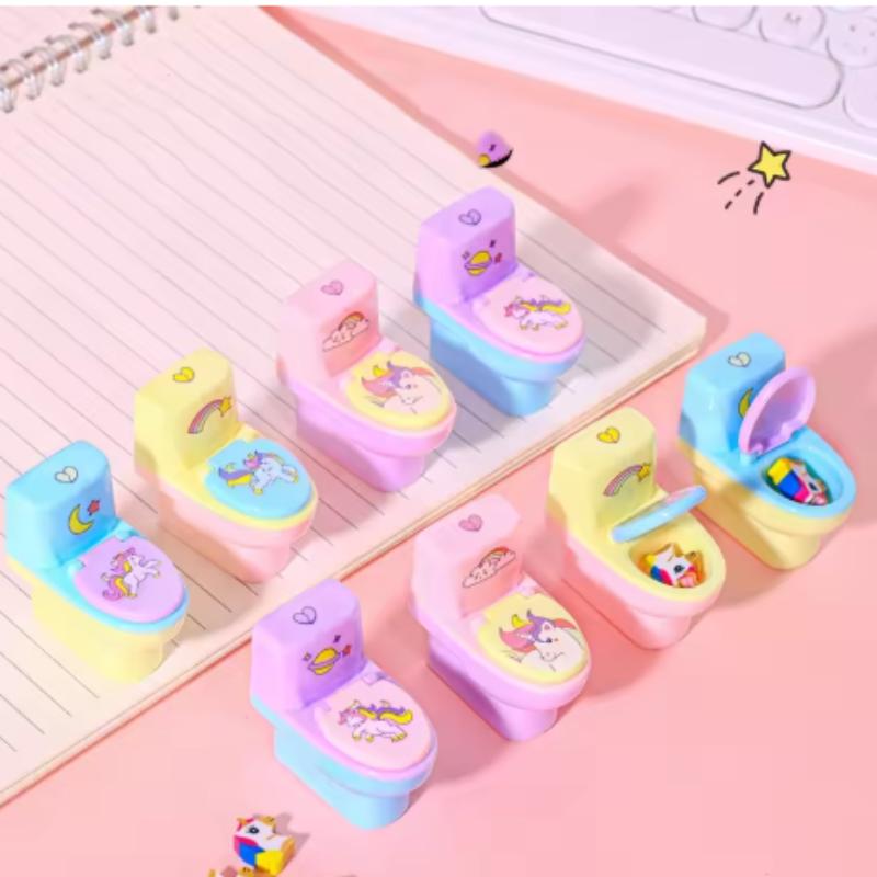 1pcs/3pcs Pencil Sharpener Creative Toilet Shape Cartoon Unicorn School Supplies Gift Accessories Back To School