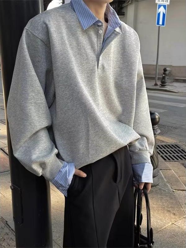 Herren Herbst/Winter Plus Samt Schwergewicht Fake Zweiteiler Kragen Hoodie - Trendiges, Locker geschnittenes Langarm Casual Sweatshirt