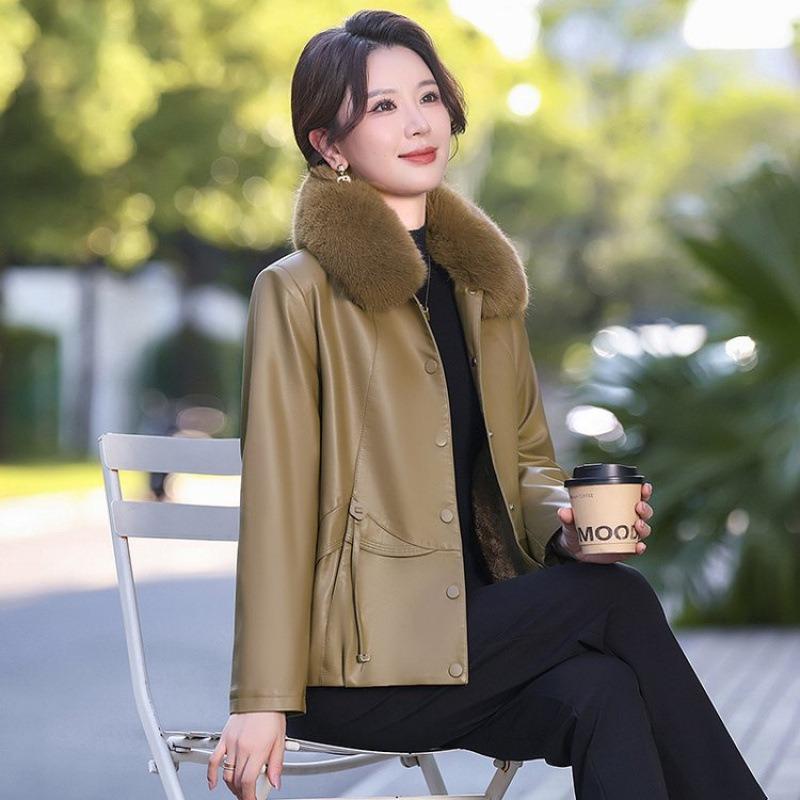 Fleece Leather Jacket Women's Short Jacket To Keep Warm, New Autumn and Winter Cotton-padded Clothing Leather Cotton-padded Jacket Women