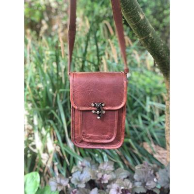 Small Leather Shoulder Bag for Travel, Brown Leather Bag, EDC, Dog Walking Bag, Bag for Meds, Leather Phone Bag, 8x6 Cool Leather Messenger