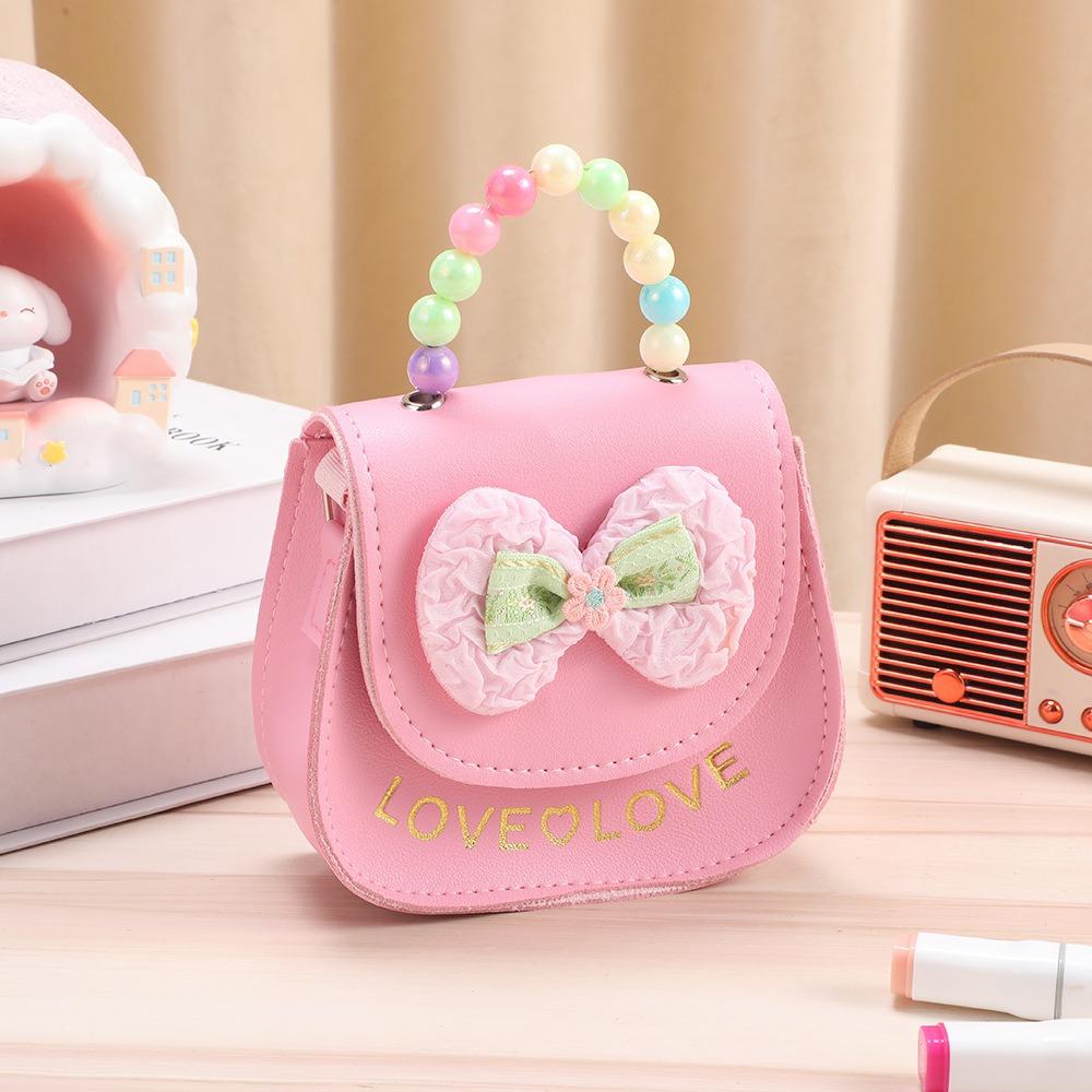 Cute Flowers Children's Handbags Messenger Bag Sweet Girls Pearl Shiny Kids Shoulder Bag Cartoon PU Leather Crossbody Bags