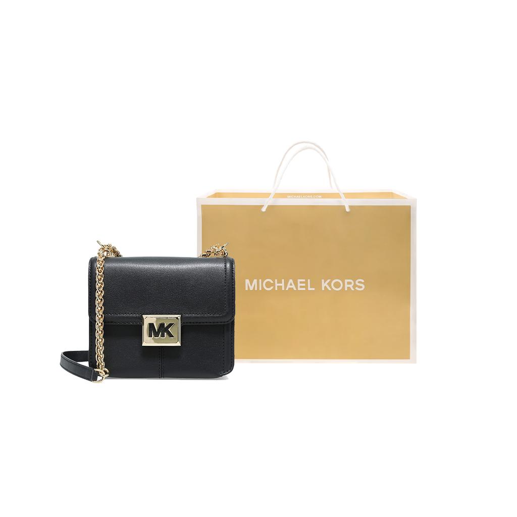 Michael Kors MK Sonia Kleine Kette Leder Unifarbene Klappe Großes Logo Leder Schulter Crossbody Tasche Damen Taschen Schwarz 35F1G6SS5L-001