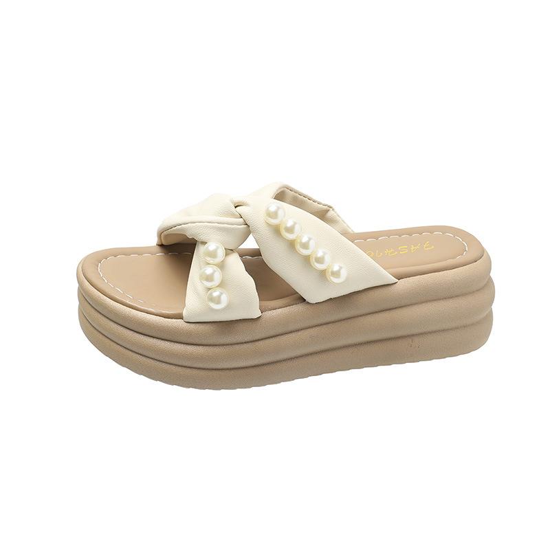 Sweet Pearl Casual Thick-soled Cool Slippers Women Wear Beach Slippers In Summer 2025 Students Thick-soled Flip-flops
