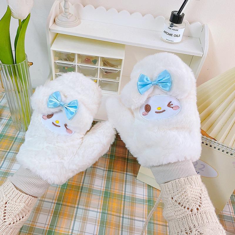 Gloves Women's Winter Versatile Cute Girl Warm Bag Finger Finger Student Windbreak Rope Plush Neck