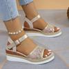 Schuhe für Damen 2025 Plateau Einfarbig Damen Casual Keilsandalen Offene Zehen Schnalle Damen Sommer Strand Sandalen Mujer