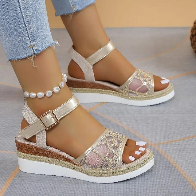 Shoes for Women 2025 Platform Solid Color Women's Casual Wedge Sandals Open Toe Buckle Women's Summer Beach Sandals Mujer