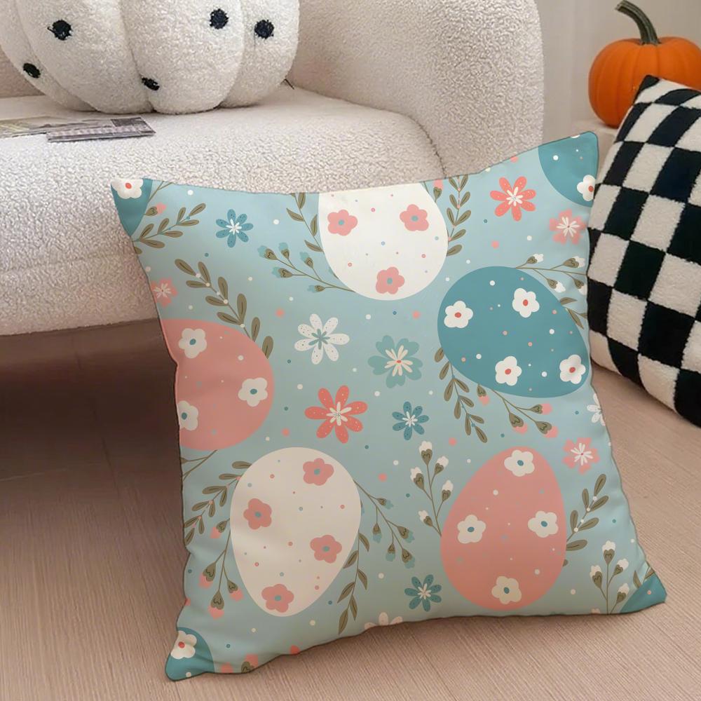 Fresh Playful EEaster Egg Rabbits Cushion Cover Throw Pillow Cover Hidden Button Durable Polyester Chair Cushion