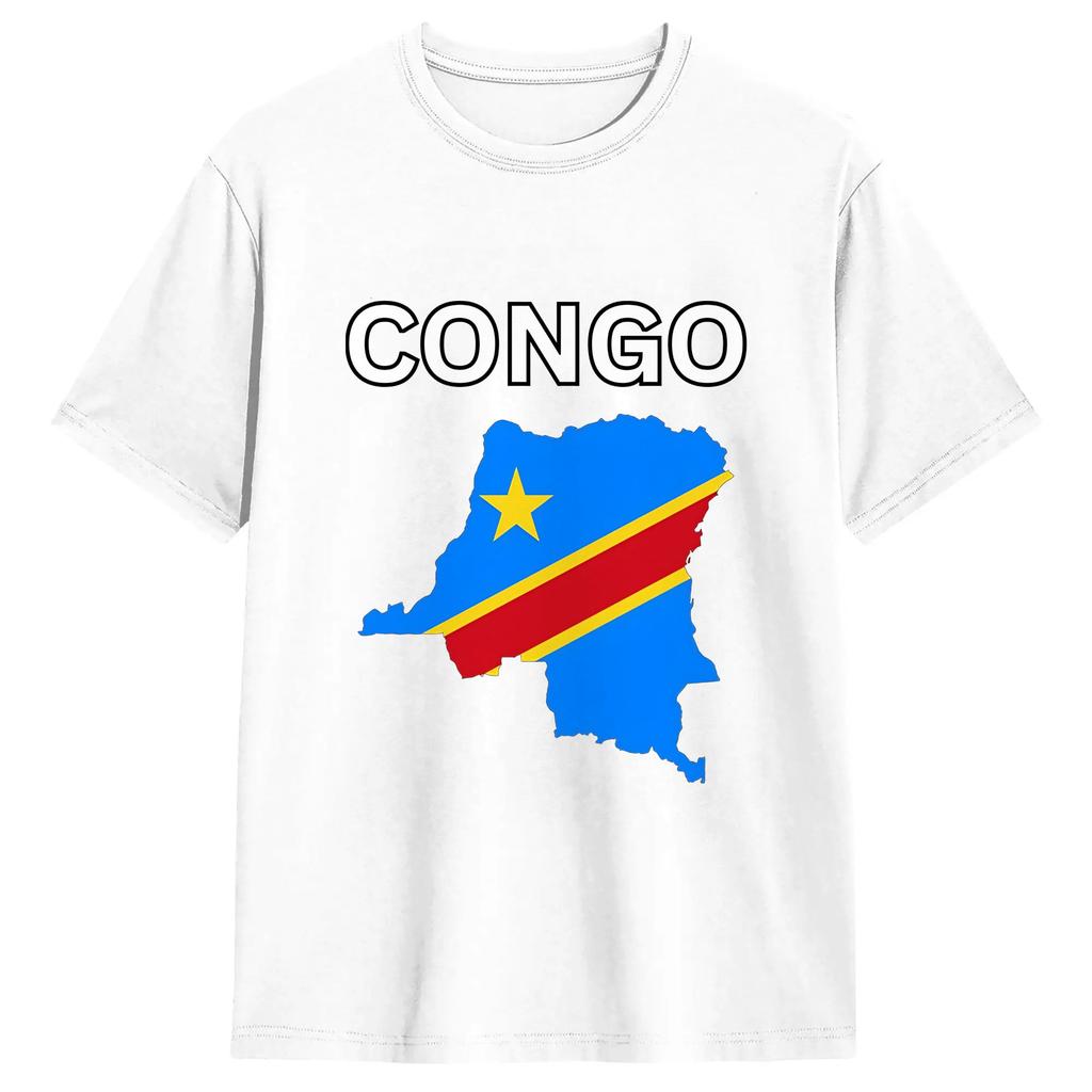 Congo Flag Tshirts For Unisex Leisure Cotton Tee Shirt Round Collar Short Sleeve T Shirt Printing Clothes