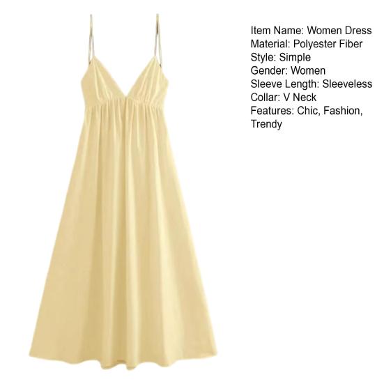 Spaghetti Bandjes Jurk voor Dames Mouwloos V-Hals Lange Jurk Backless A-lijn Feest Avondjurk Zomer Strand Vakantie Wapperende Zomerjurk