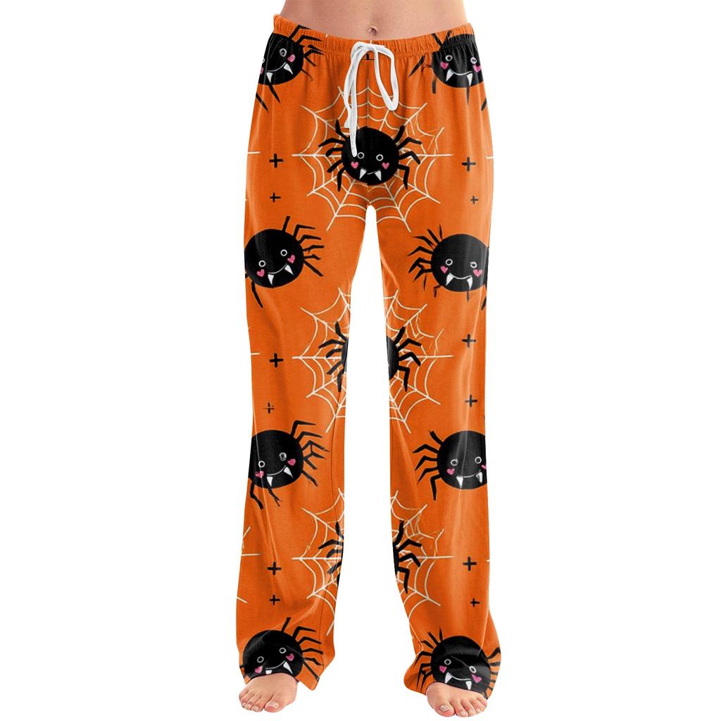 Women's Loose Fit Casual Lounge Pants Halloween Pattern Elastic Waistband Comfortable Fit Relaxed Style Full Length Bottoms