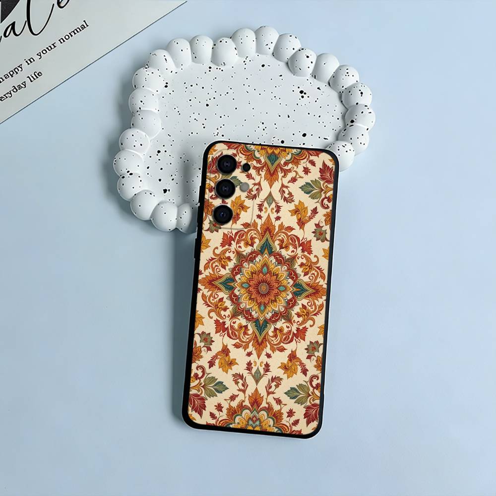 Persian Carpet Floral Pattern Black Soft Silicone Phone Case for Samsung S25, S24, S21, S22, S23, S30, Ultra, S20, Plus, Lite