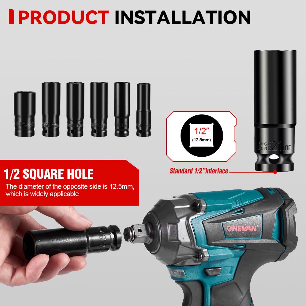ONEVAN Torque Brushless Electric Impact Wrench 1/2 Inch Cordless Electric Wrench Power Tools For Makita 18V Battery