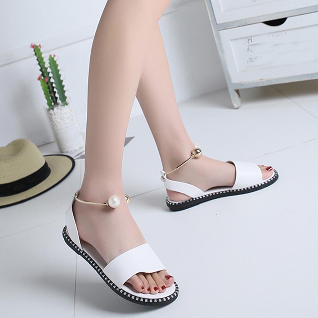 Goiwiejhg Women Ladies Solid Round Toe Pearl Buckle Causal Sandals Shoes Goiwiejhg Women Ladies Solid Round Toe Pearl Buckle Causal Sandals Shoes