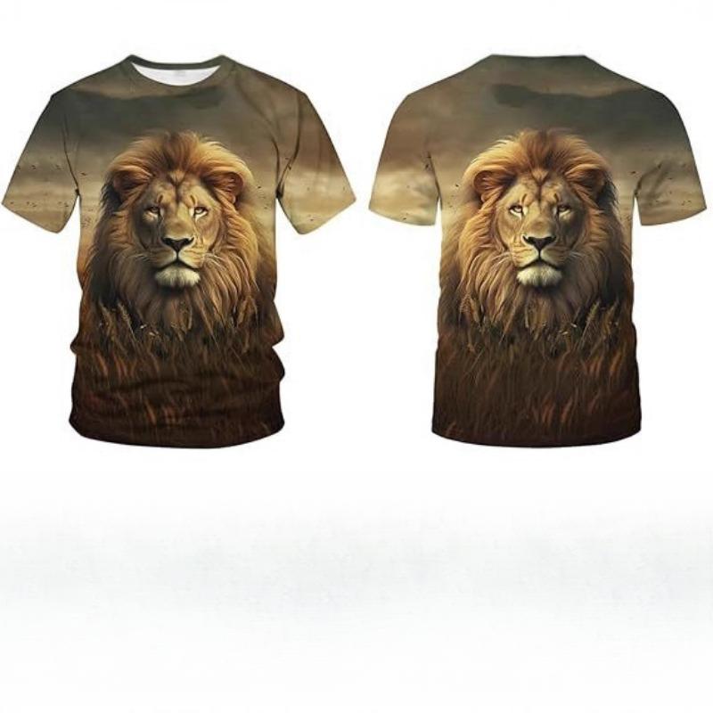 

Летний топ с круглым вырезом и 3D-принтом в виде льва, модная повседневная мужская футболка с коротким рукавом S