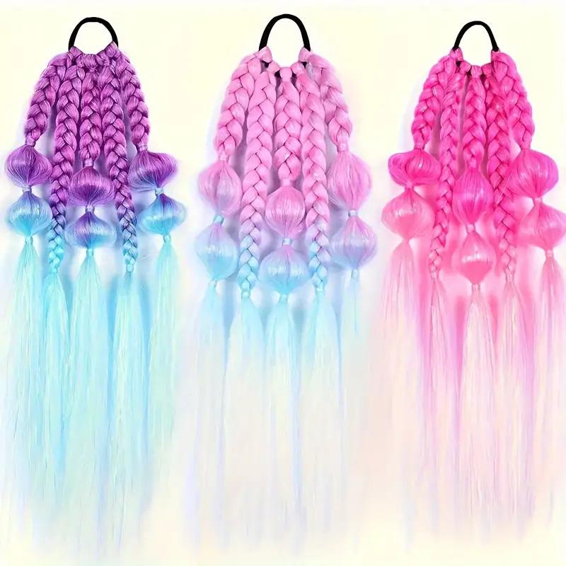 26Inch Synthetic Colored Long Lantern Bubble Braid Ponytail Hair Extension Elastic Rubber Bands Hairpiece For Women