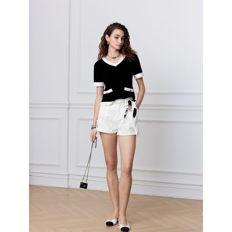 

Blacknini Инь Хуафу/ Средневековый аромат Высокоэластичная футболка с отстрочкой по низу, с охлаждающим эффектом, контрастного цвета, трикотажная Black S