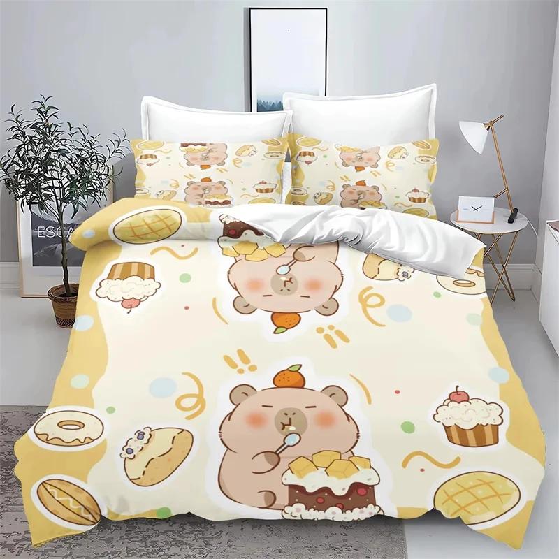 Cartoon Capybara 3D Printed Bedding Set Children's Duvet Cover Pillow Case Set Anime Polyester Cute Cartoon Home Decoration