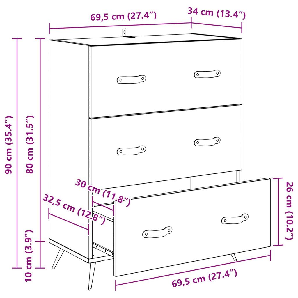 Chest of Drawers with Drawers Reclaimed Wood Look 69.5 x 34 x 90 cm Particleboard