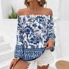 Women's Spring Summer One Shoulder Strapless Floral Print T-Shirt