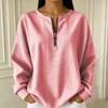 Women Striped Crew Neck Half Zip Loose Fit Long Sleeve Pullover Top Casual Lightweight Comfortable Blouse for Daily Wear