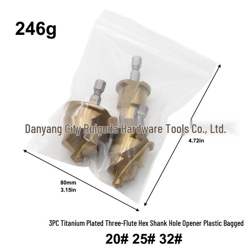 PPR Titanium-Coated 3-Flute Hex Shank Hole Opener Drill, Sizes 20/25/32mm for Plumbing and Pipe Expansion