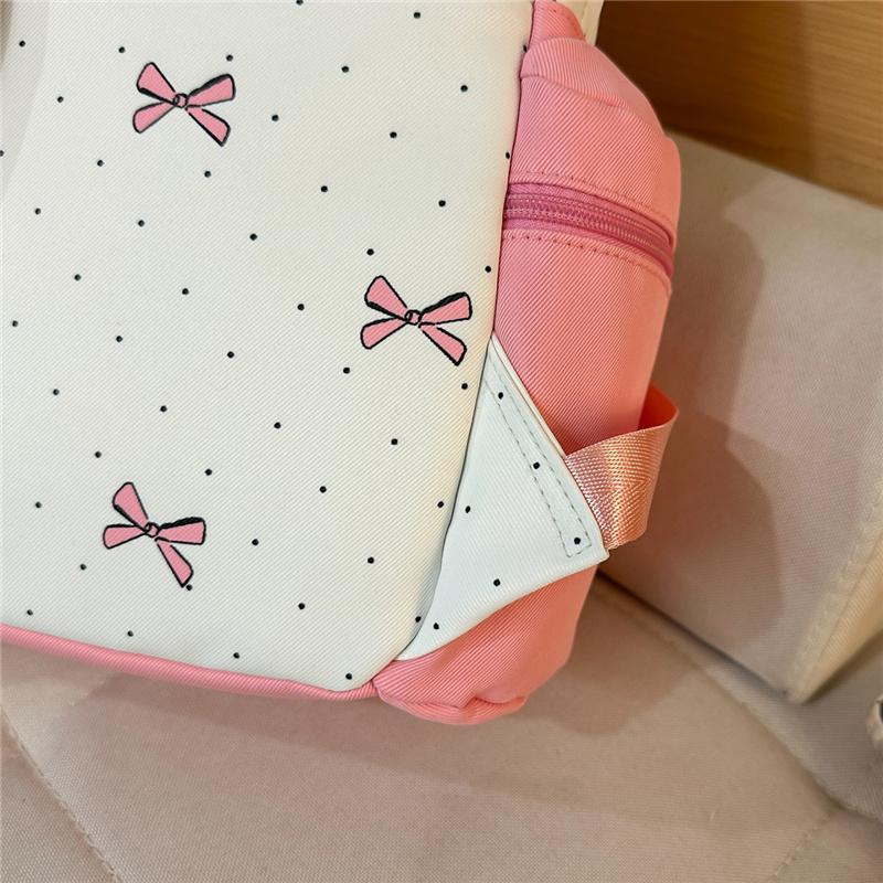Nylon Backpack Cute Bow Print School Bag for Girls