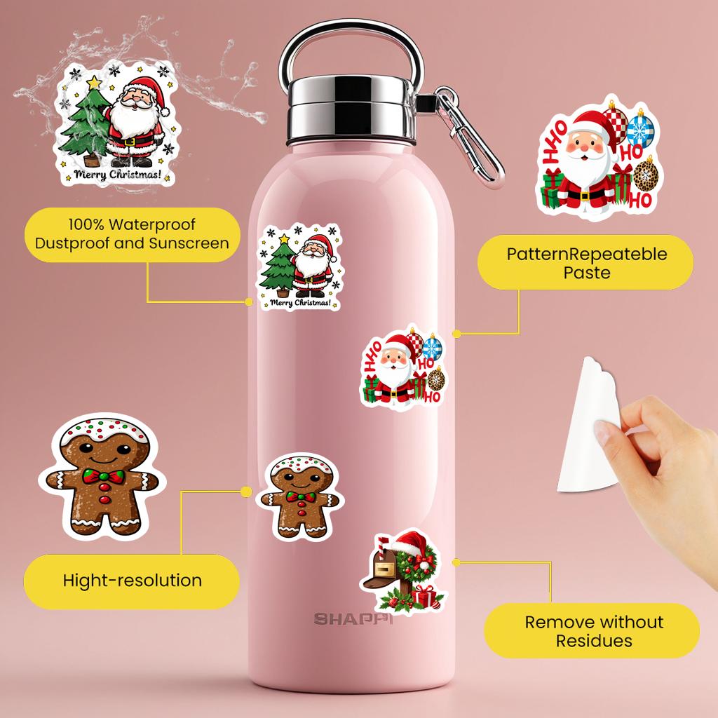 35pcs-70pcs Joyful Santa Claus Stickers Cartoon Christmas Teacher Reward Stickers Stickers For DIY Phone Laptop