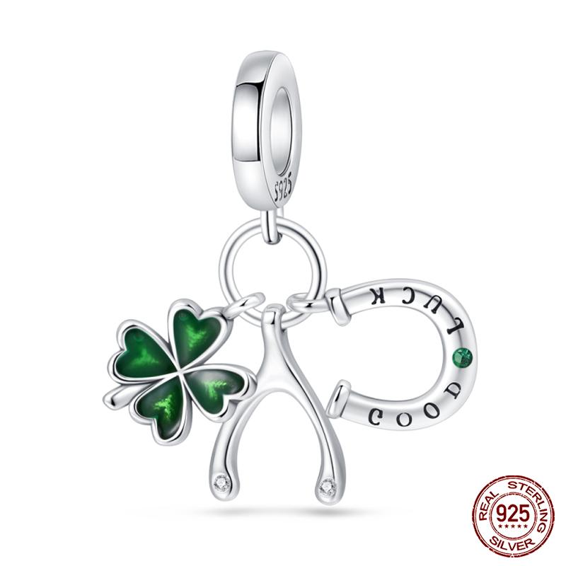 Copper Tree Of Life Four-Leaf Clover Green Series Charms Beads Fit Qikaola Original Bracelet Diy Jewelry Making