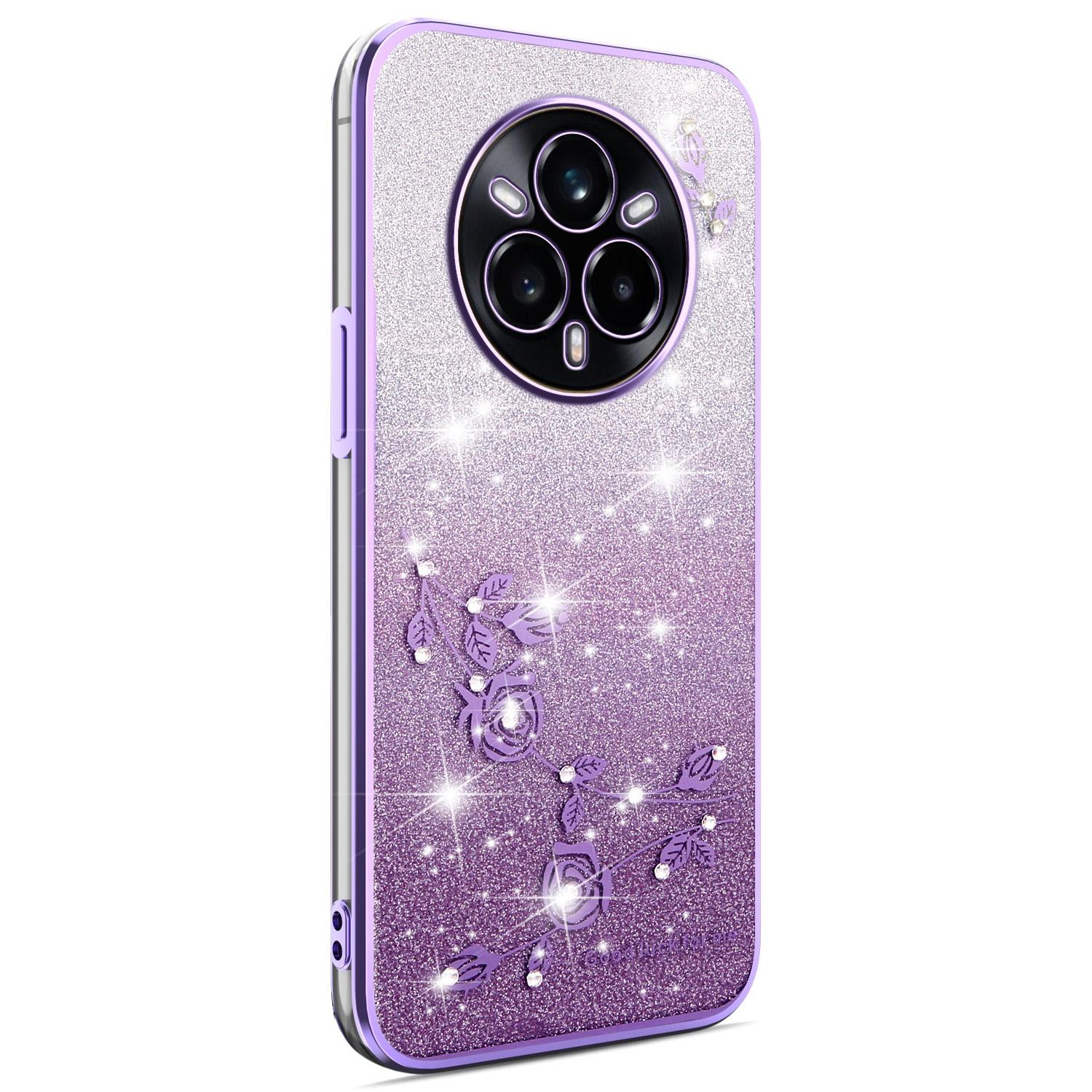 

KADEM For Realme 14 Pro 5G Case Flower TPU Flexible Gradient Phone Cover Purple