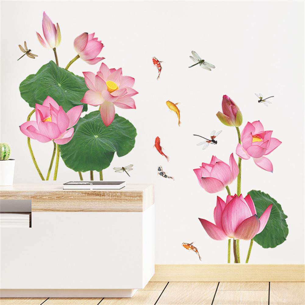 Decal Wall Sticker Bedroom Living Room Office Chinese Style Decoration Dragonfly Fresh Lotus Sticker Wall Decor