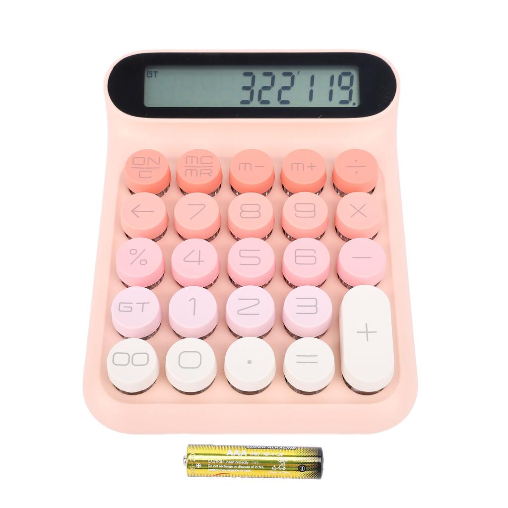 Mechanical Switch Calculator LCD Display 24 Keys Automatic Sleep Desktop Calculators for Business Office Students Pink