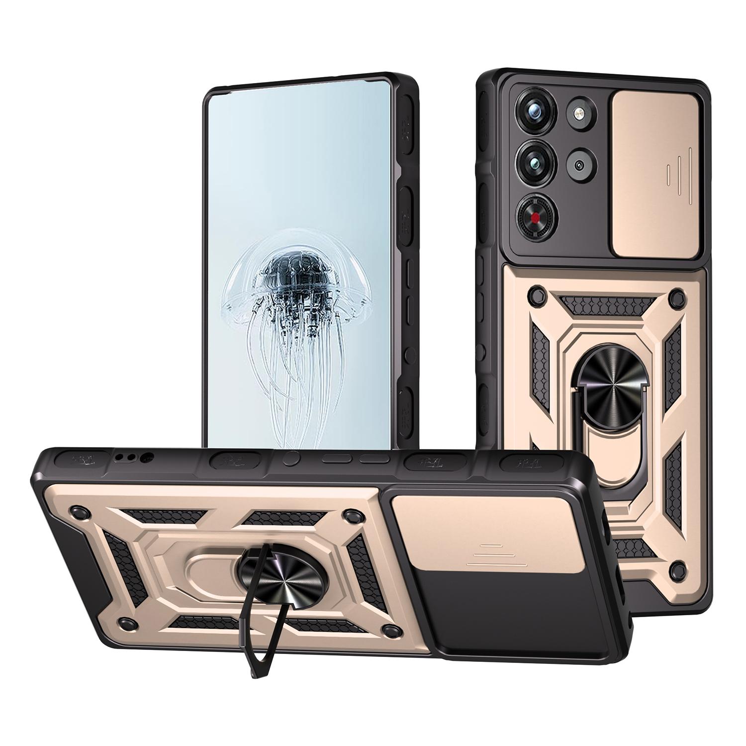 

Чехол для ZTE nubia RedMagic 10 Pro 5G с крышкой-слайдером для камеры, PC+TPU, подставка, чехол для телефона Gold