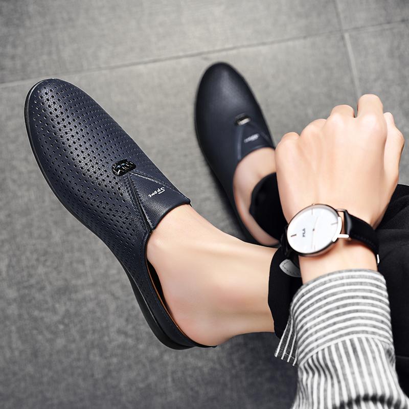 Men's Leather Slippers Hollow Sandals Casual Shoes
