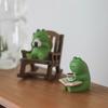 Mini Frog Figurine Resin Frog Sculpture with Rocking Chair Small Healing Frog Ornament for Car Interior Home Office Desktop