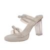 Silver Thick Heel One-word Cool Slippers Summer 2025 New Fairy Wind Open-toed Crystal Medium Heel Roman Slippers