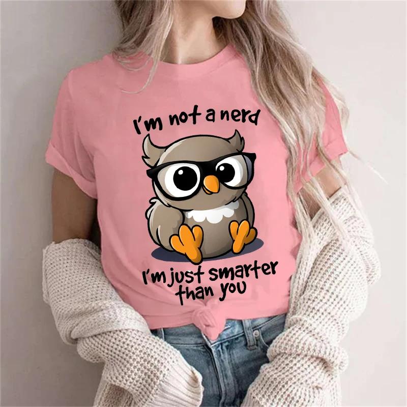 Kawaii Owl Print T Shirts for Unisex Clothes Im Not A Nerd Im Just Smarfer Than You Funny Tshirts Graphic Female Y2K Tops Tees