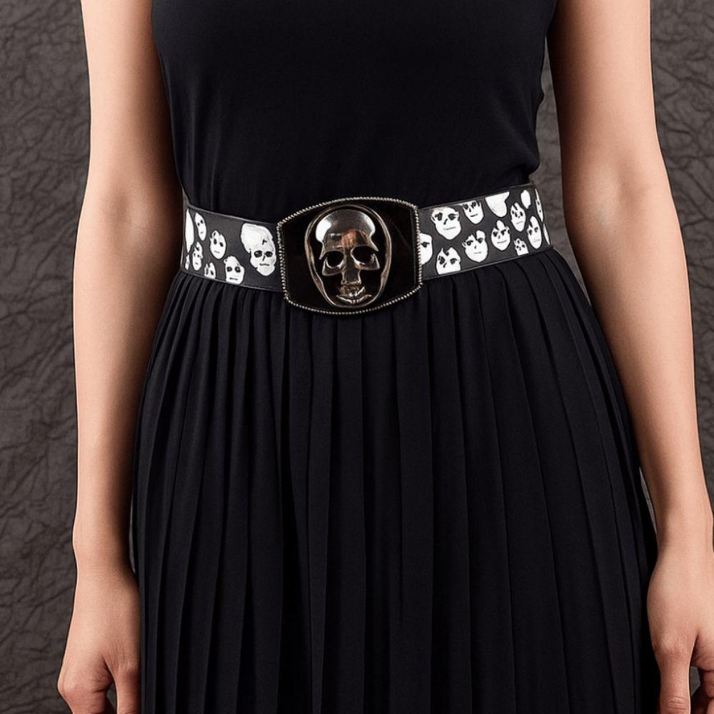 Pu Leather Skull Print Belt Punk-Style Halloween Skeleton Waistband  Jeans Decoration