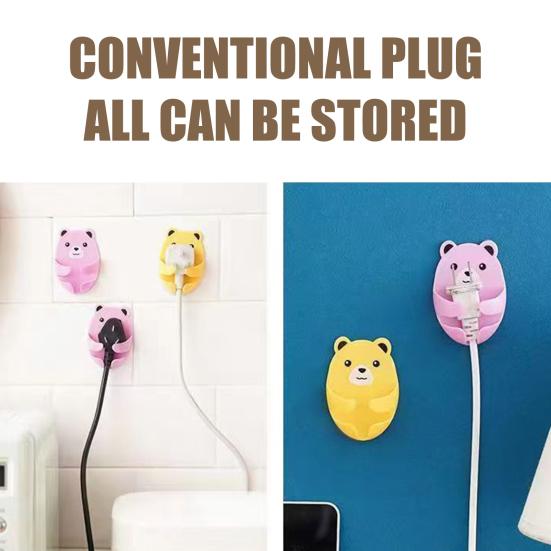 Socket Hanger Cartoon Bear Design Socket Holder Self-Adhesive No-Punch Wall Socket Holders Cable Management