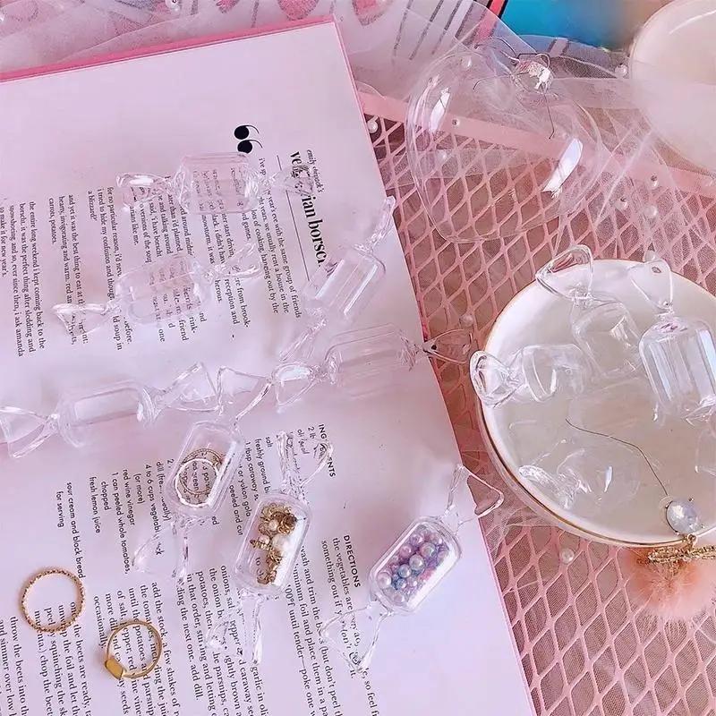 1Pcs Portable Cute Teen Girls Candy Shape Transparent MakeUp Storage Box Mini Earrings Jewelry Bag Storage