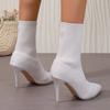 Fashion 2024 Winter High Quality Women's Boots New Fashion Pointed Toe Solid Color Cloth Stiletto Women's Short High Heel Socks Boots