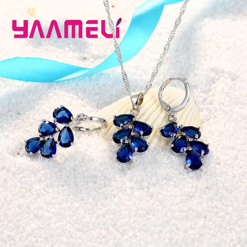Trendy 925 Silver Anniversary Jewelry Set with Cubic Zirconia Pendant Necklace and Hoop Earrings