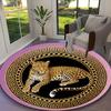1pc Office Carpet, Golden Vintage Leopard Chair Rug, Living Room Printed Round Rug, Home Chair Floor Mat