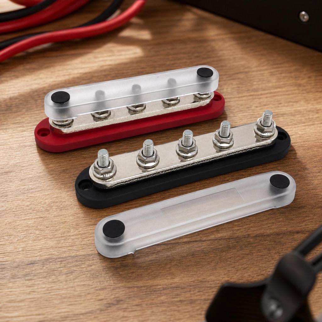 2 Pieces 5-Terminal Busbar Heat Resistant Power Distribution Block Compact