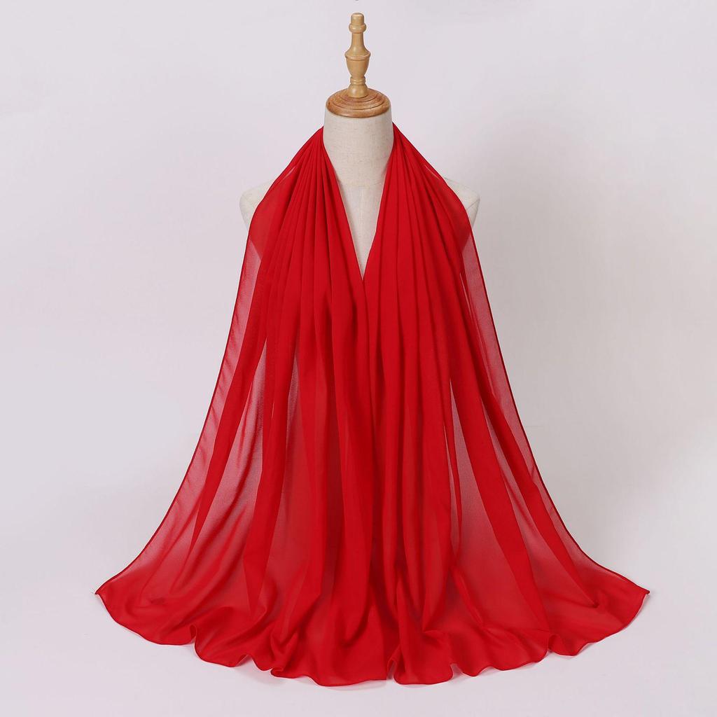 Ethnic Pearl Chiffon Hijab Scarf - Single Color, Long Style for Middle East & Africa