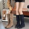 Fashion Women's Boots Stacked Pleated Temperament Middle Heeled Women Shoe Fashion Autumn Solid Color Long Tube Female High Knight Botas