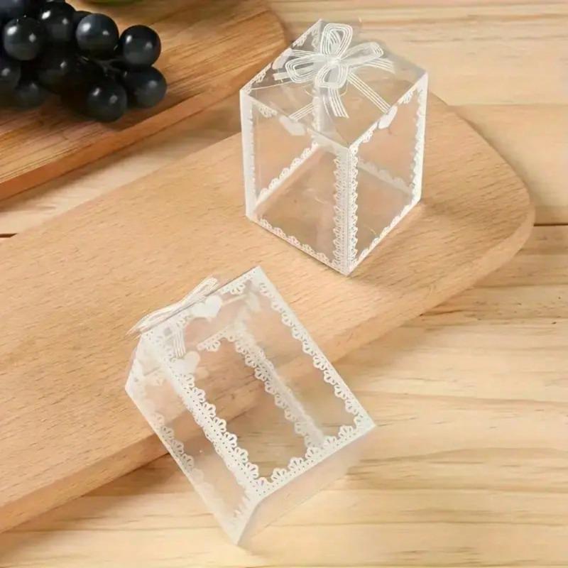 Transparente Plastik-Geschenkbox mit elegantem Band Quadratischer Aufbewahrungsbehälter Einfache Steckmontage Klebefreies Design Ideal für Weihnachten